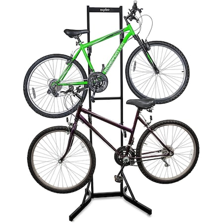 Raxgo Bike Storage Rack, 2 Bicycle Garage Stand, Freestanding, Adjustable Hooks Universal RGFSBR